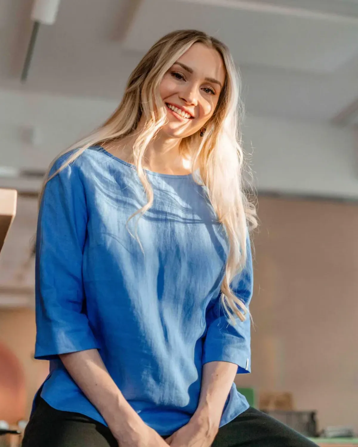 Paidat>Nakoa Classic Linen Blouse - Marina Blue