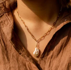 Avaimenperät|Korut>MAMAkoru Coin Pearl paperclip chain - Golden