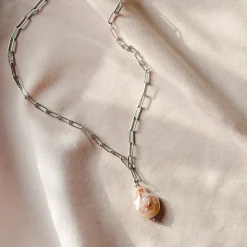 Avaimenperät|Korut>MAMAkoru Coin Pearl paperclip chain - Silver