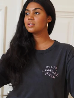 T-paidat|Paidat>Uhana Je T'aime Oversize T-shirt - Stonewashed Black XS