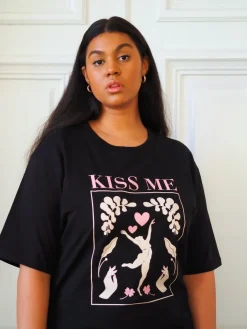 T-paidat|Paidat>Uhana Kiss Me Oversize T-shirt - Black