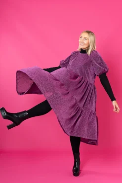 Hameet & Mekot>Miia Halmesmaa Lush Dress Puhvihihoilla - Glitter Violetti M/L