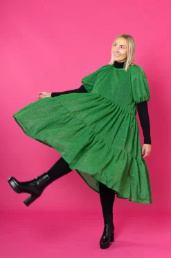 Hameet & Mekot>Miia Halmesmaa Lush Dress Puhvihihoilla - Glitter Vihreä M/L