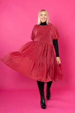 Hameet & Mekot>Miia Halmesmaa Lush Dress Puhvihihoilla - Glitter Punainen M/L