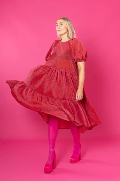 Hameet & Mekot>Miia Halmesmaa Lush Dress Puhvihihoilla - Glitter Punainen M/L