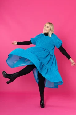 Hameet & Mekot>Miia Halmesmaa Lush Dress Puhvihihoilla - Glitter Turkoosi M/L