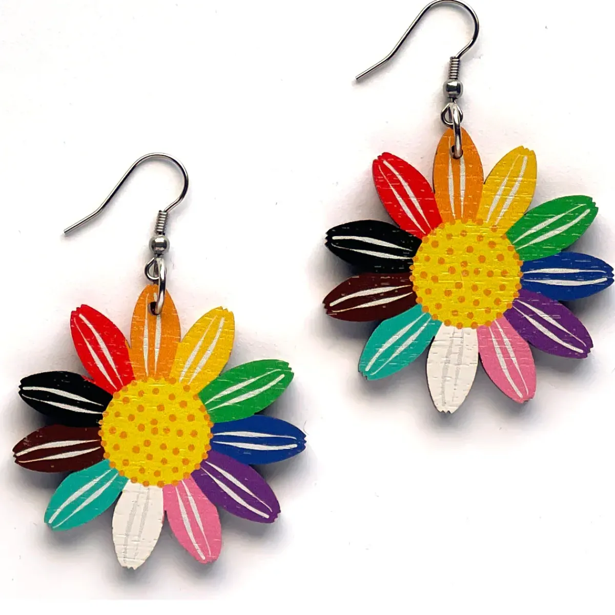 Avaimenperät|Korut>Crazy Granny Design Rainbow Daisy Earrings