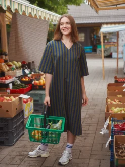 Hameet & Mekot>Mainio Stripy Seersucker Dress With Belt